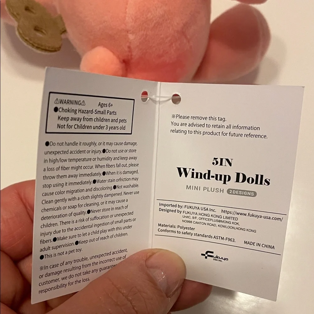 Fukuya Wind Up Doll Mini Plush Peach Bunny Plush Toy Round 1 Exclusive NWT